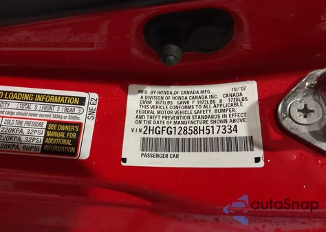 2008 Honda Civic Ex from USA, damaged, VIN 2HGFG12858H517334